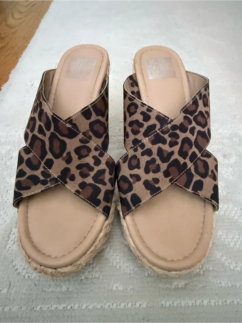 Dolce Vita Leopard Print Espadrille Wedge Slides - Brown/Black